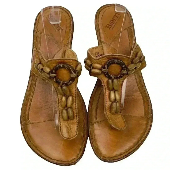 Born sandals sz 7 38 brown leather tribal print chunky platforms south western - Picture 2 of 13